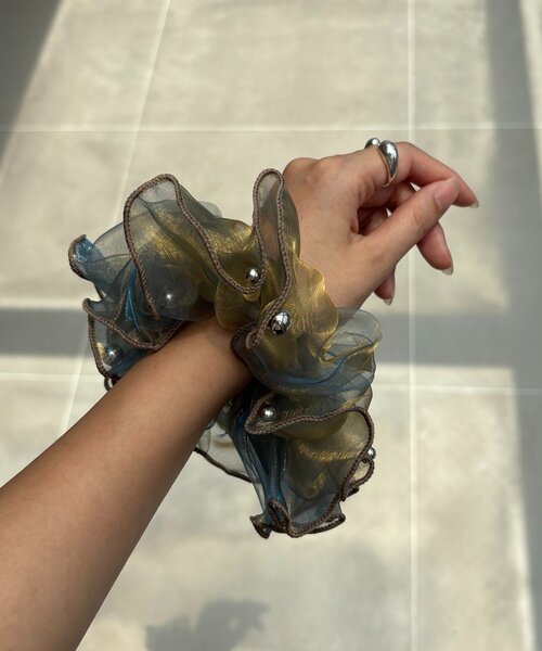 CAPRICIEUX LE'MAGE（カプリシューレマージュ）の「〈GOLDY/ゴールディ〉オーガンジーシルバードットシュシュ（シュシュ・レディース・ブルー/ホワイト/ブラウン/ピンク・FREE）」の9枚目の写真