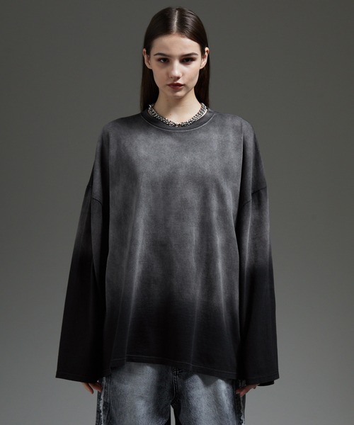 cussil（クシル）の「【cussil/クシル】フェードグラデーションガーメントダイ長袖Tシャツ(ロンT)（Tシャツ/カットソー・メンズ・ブラック系/ブルー系/ブラウン系/グレー系・S/M/L）」の5枚目の写真