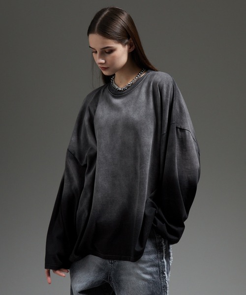 cussil（クシル）の「【cussil/クシル】フェードグラデーションガーメントダイ長袖Tシャツ(ロンT)（Tシャツ/カットソー・メンズ・ブラック系/ブルー系/ブラウン系/グレー系・S/M/L）」の8枚目の写真