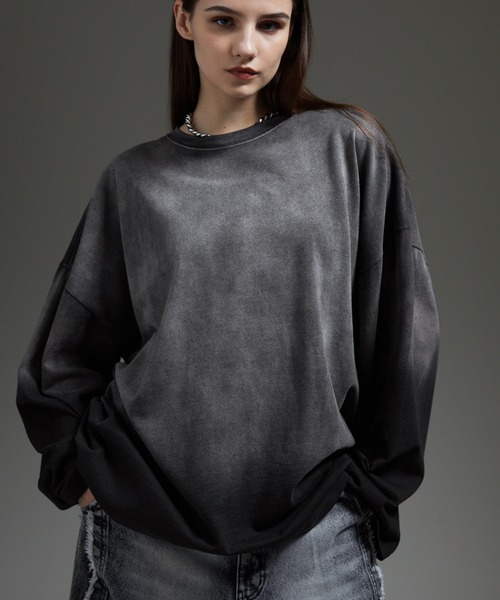 cussil（クシル）の「【cussil/クシル】フェードグラデーションガーメントダイ長袖Tシャツ(ロンT)（Tシャツ/カットソー・メンズ・ブラック系/ブルー系/ブラウン系/グレー系・S/M/L）」の10枚目の写真