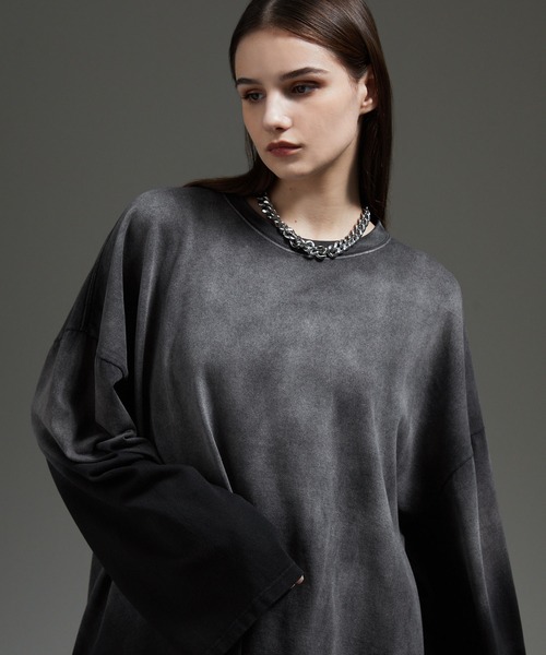 cussil（クシル）の「【cussil/クシル】フェードグラデーションガーメントダイ長袖Tシャツ(ロンT)（Tシャツ/カットソー・メンズ・ブラック系/ブルー系/ブラウン系/グレー系・S/M/L）」の11枚目の写真