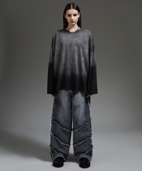 cussil（クシル）の「【cussil/クシル】フェードグラデーションガーメントダイ長袖Tシャツ(ロンT)（Tシャツ/カットソー・メンズ・ブラック系/ブルー系/ブラウン系/グレー系・S/M/L）」の13枚目の写真