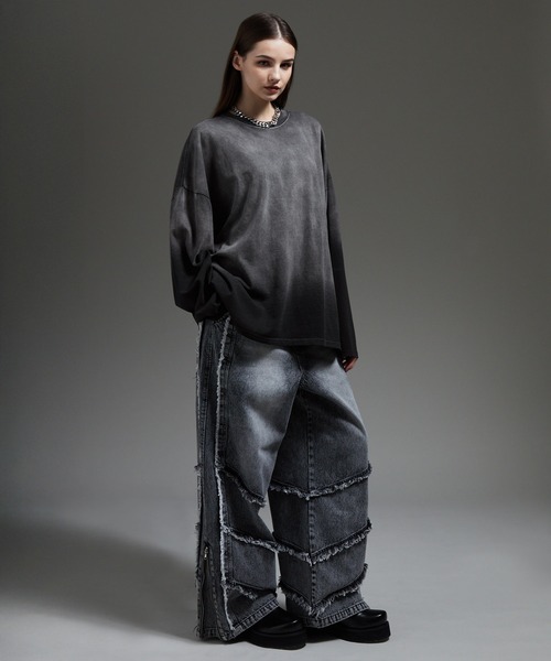 cussil（クシル）の「【cussil/クシル】フェードグラデーションガーメントダイ長袖Tシャツ(ロンT)（Tシャツ/カットソー・メンズ・ブラック系/ブルー系/ブラウン系/グレー系・S/M/L）」の17枚目の写真