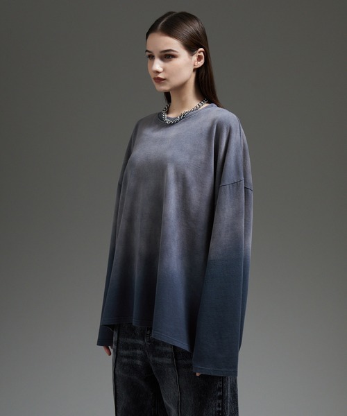 cussil（クシル）の「【cussil/クシル】フェードグラデーションガーメントダイ長袖Tシャツ(ロンT)（Tシャツ/カットソー・メンズ・ブラック系/ブルー系/ブラウン系/グレー系・S/M/L）」の22枚目の写真