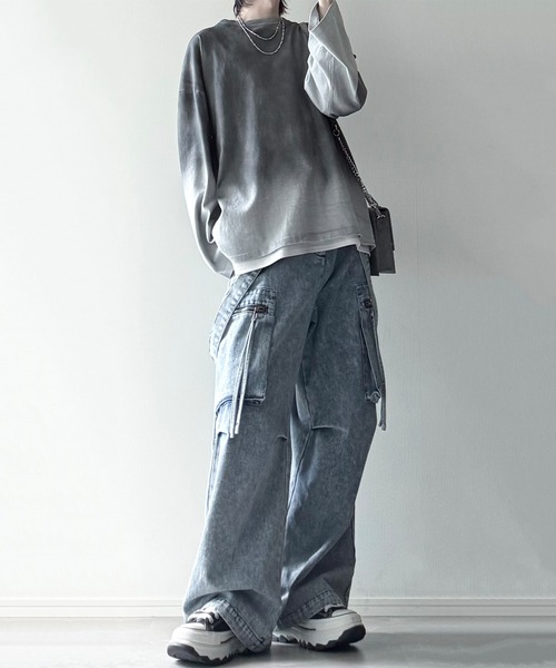 PAMM グラデーション長袖Tシャツ cussil/クシル】フェードグラデーションガーメントダイ長袖T