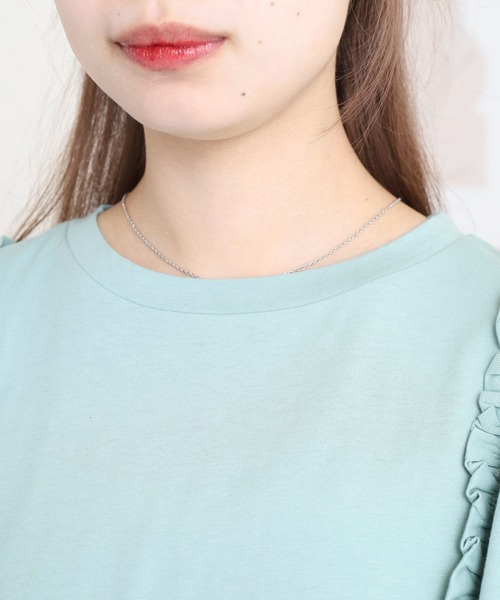 atONE(アットワン)の「ショルダーフリルフレンチスリーブTシャツ(Tシャツ/カットソー・レディース・チャコールグレー/ホワイト/ミント/ピンクベージュ/ブラック・LL~3L/M-L/4L~5L)」の7枚目の写真