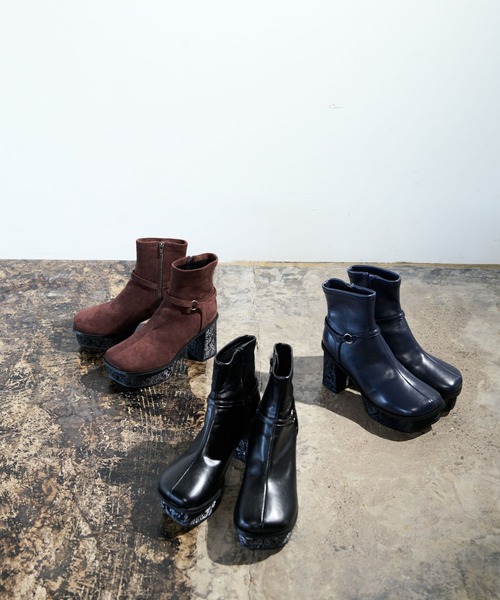 HARE(ハレ)の「ガラソールチャンキーブーツ(HARE)(ブーツ・レディース・ネイビー/ブラック/ブラウン/グレー・LARGE/MEDIUM/SMALL)」の5枚目の写真