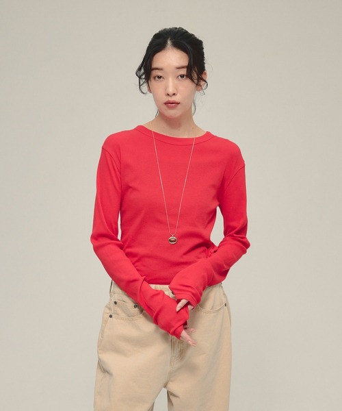 eL（エル）の「【eL】Sheer Fit Rib Pullover LS/583675（Tシャツ/カットソー・レディース・ブラック/ライトブルー/オフホワイト/レッド/ボルドー・FREE）」の4枚目の写真