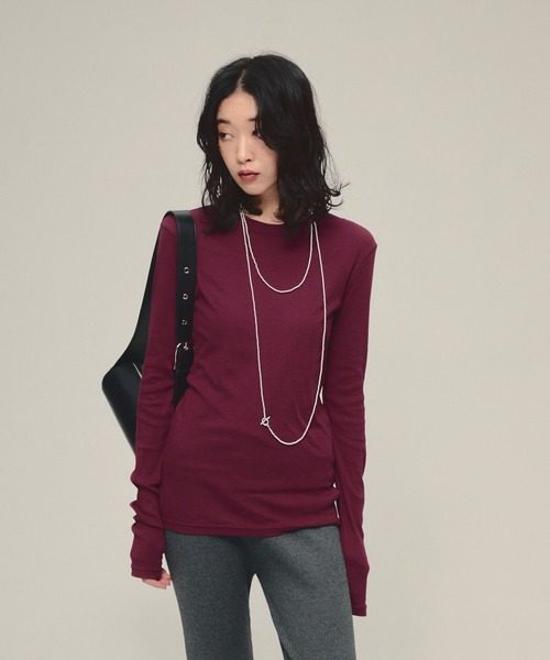 eL（エル）の「【eL】Sheer Fit Rib Pullover LS/583675（Tシャツ/カットソー・レディース・ブラック/ライトブルー/オフホワイト/レッド/ボルドー・FREE）」の5枚目の写真