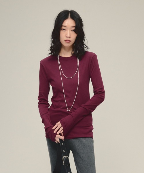 eL（エル）の「【eL】Sheer Fit Rib Pullover LS/583675（Tシャツ/カットソー・レディース・ブラック/ライトブルー/オフホワイト/レッド/ボルドー・FREE）」の18枚目の写真