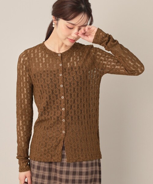 couture brooch（クチュールブローチ）の「レースリングドットカーディガン（カーディガン/ボレロ・レディース・アイボリー/ブラック/ダークブラウン・38）」の3枚目の写真