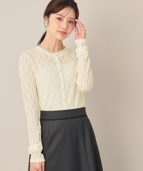 couture brooch（クチュールブローチ）の「レースリングドットカーディガン（カーディガン/ボレロ・レディース・アイボリー/ブラック/ダークブラウン・38）」の7枚目の写真