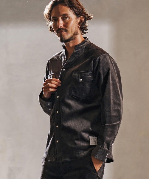 wjk reluxe（ダブルジェーケーリラックス）の「ms6196-stretch corduroy band collar western shirts ウェスタンシャツ(WR25W-20)（シャツ/ブラウス・メンズ・チャコール/サンドベージュ/アイボリー・L/M/S）」の2枚目の写真