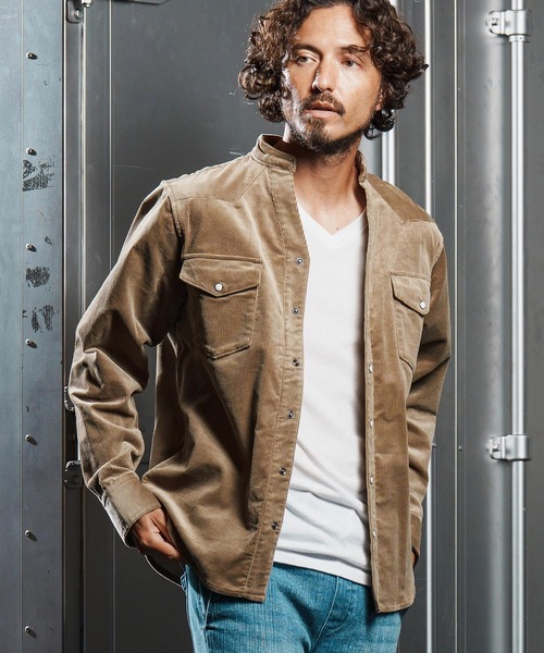 wjk reluxe（ダブルジェーケーリラックス）の「ms6196-stretch corduroy band collar western shirts ウェスタンシャツ(WR25W-20)（シャツ/ブラウス・メンズ・チャコール/サンドベージュ/アイボリー・L/M/S）」の4枚目の写真