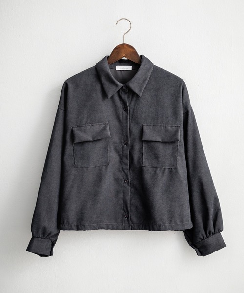 セール】ショート丈 コーデュロイシャツジャケット/ドローコード短丈