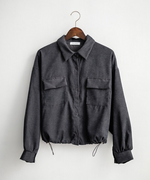 セール】ショート丈 コーデュロイシャツジャケット/ドローコード短丈