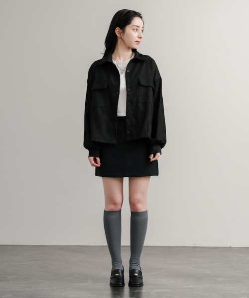 セール】ショート丈 コーデュロイシャツジャケット/ドローコード短丈