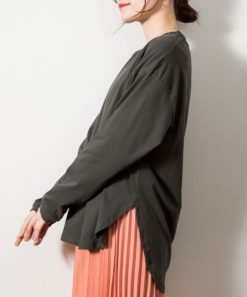 RCD(アールシーディー)の「天竺ラウンドヘムロンTシャツ(Tシャツ/カットソー・レディース・杢グレー/ブラック/チャコールグレー/ホワイト・4L~5L/LL~3L/M-L)」の3枚目の写真