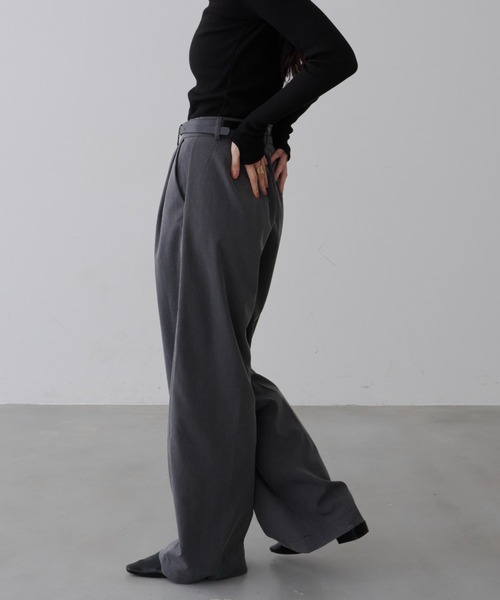 【新品級】soerte ワイドストレートスラックスパンツ L チャコールグレー soerte スラックス Wide straight slacks/ワイドストレート