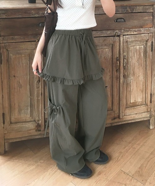 HALEY PESCA（ヘーリーペスカ）の「HALEY PESCA/レイヤード風　カジュアルガーリーナイロンパンツ（カーゴパンツ・レディース・グレー/ブラック/ピンク・FREE）」の11枚目の写真