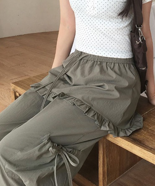 HALEY PESCA（ヘーリーペスカ）の「HALEY PESCA/レイヤード風　カジュアルガーリーナイロンパンツ（カーゴパンツ・レディース・グレー/ブラック/ピンク・FREE）」の14枚目の写真