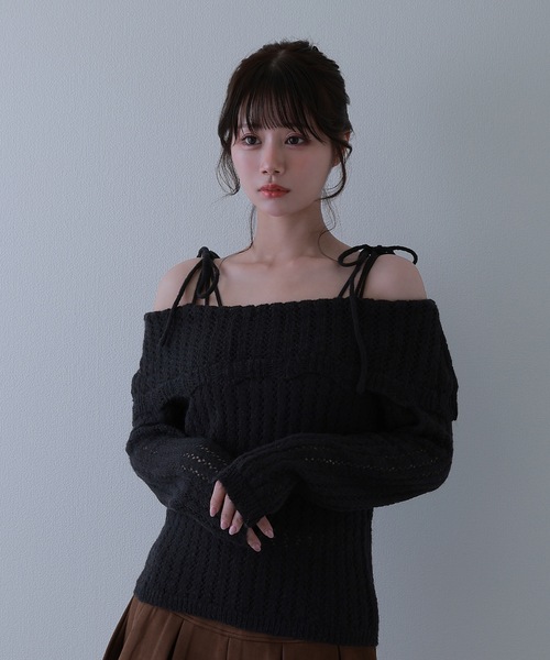 M DOLLY(エムドリー)の「knit sereno tops / ニットセレーノトップス(ニット/セーター・レディース・ブラック/アイボリー・FREE)」の2枚目の写真