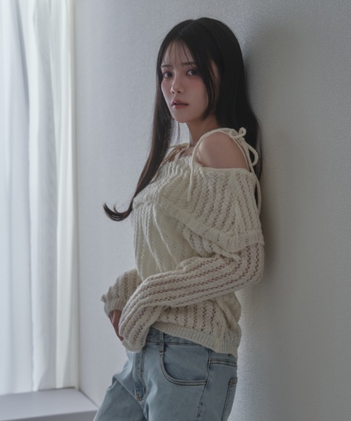 M DOLLY(エムドリー)の「knit sereno tops / ニットセレーノトップス(ニット/セーター・レディース・ブラック/アイボリー・FREE)」の3枚目の写真