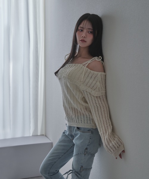 M DOLLY(エムドリー)の「knit sereno tops / ニットセレーノトップス(ニット/セーター・レディース・ブラック/アイボリー・FREE)」の4枚目の写真