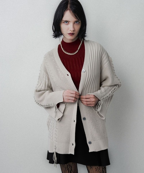 HARE（ハレ）の「パッチワークカーディガン(HARE)（カーディガン/ボレロ・レディース・ブラック/オフホワイト/ブルー・FREE）」の9枚目の写真