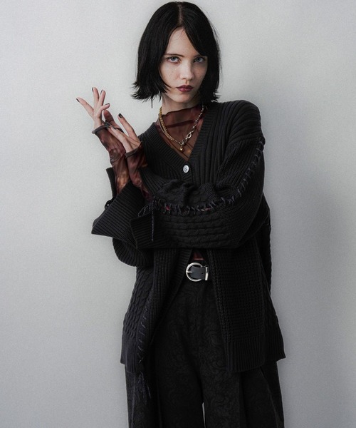 HARE（ハレ）の「パッチワークカーディガン(HARE)（カーディガン/ボレロ・レディース・ブラック/オフホワイト/ブルー・FREE）」の14枚目の写真