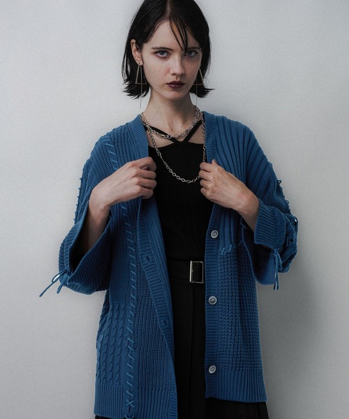 HARE（ハレ）の「パッチワークカーディガン(HARE)（カーディガン/ボレロ・レディース・ブラック/オフホワイト/ブルー・FREE）」の18枚目の写真