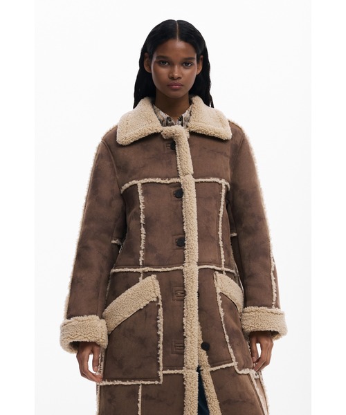 MARLEDAM ムートンコート セール】ボアライニングムートン風 ミディコート（ムートンコート