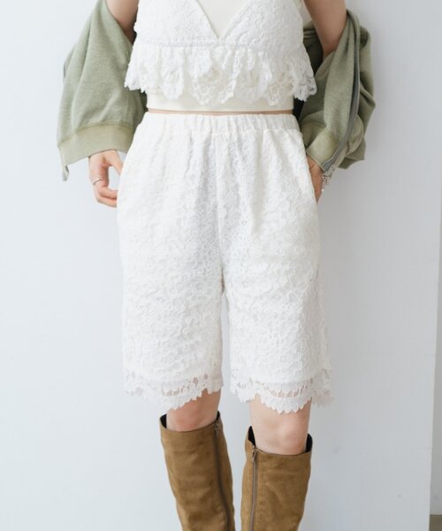 Kastane(カスタネ)の「レースバイカーパンツ(その他パンツ・レディース・ブラック/オフホワイト・FREE)」の4枚目の写真