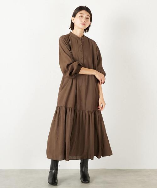 MELROSE claire(メルローズ クレール)の「【モダールエステルクレープ切替ワンピース】(ワンピース・レディース・モスグリーン/ブラウン/マスタード・FREE)」の2枚目の写真