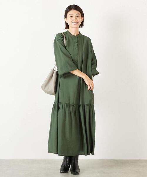MELROSE claire(メルローズ クレール)の「【モダールエステルクレープ切替ワンピース】(ワンピース・レディース・モスグリーン/ブラウン/マスタード・FREE)」の3枚目の写真