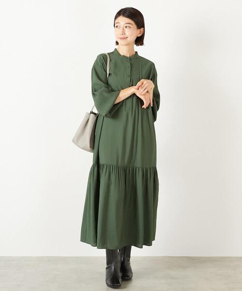 MELROSE claire(メルローズ クレール)の「【モダールエステルクレープ切替ワンピース】(ワンピース・レディース・モスグリーン/ブラウン/マスタード・FREE)」の16枚目の写真