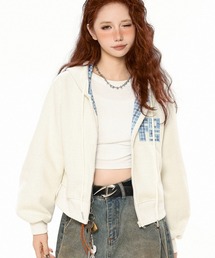 LADY LIKE（レディライク）の「【SALE 】チェック柄フード付きジップパーカー/韓国っぽゆるシルエット（パーカー）」