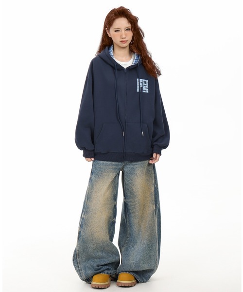 セール】【BLACK FRIDAY】チェック柄フード付きジップパーカー/韓国っ