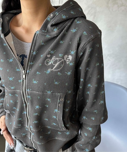 sedacle girl(セダクルガール)の「花柄ワッフルジップパーカー(パーカー・レディース・グレー/チャコールグレー・SMALL/MEDIUM)」の21枚目の写真