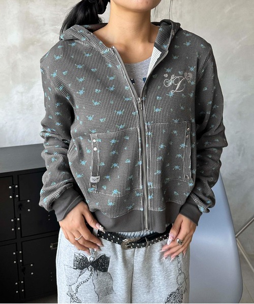 sedacle girl(セダクルガール)の「花柄ワッフルジップパーカー(パーカー・レディース・グレー/チャコールグレー・SMALL/MEDIUM)」の16枚目の写真