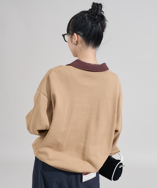 配色襟 ジップポロスウェット/ハーフジップ【限定展開