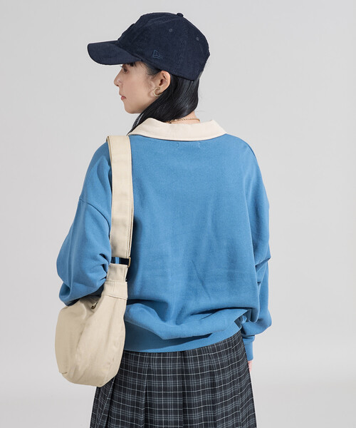 セール】限定展開 配色 ジップ ポロ襟 スウェット/ハーフジップ