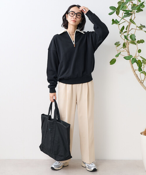 配色襟 ジップポロスウェット/ハーフジップ【限定展開