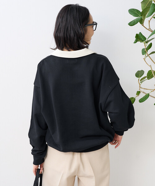 セール】限定展開 配色 ジップ ポロ襟 スウェット/ハーフジップ