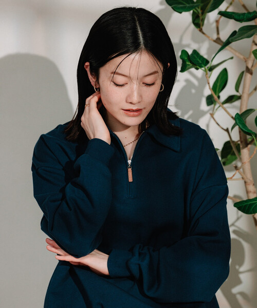 セール】限定展開 配色 ジップ ポロ襟 スウェット/ハーフジップ