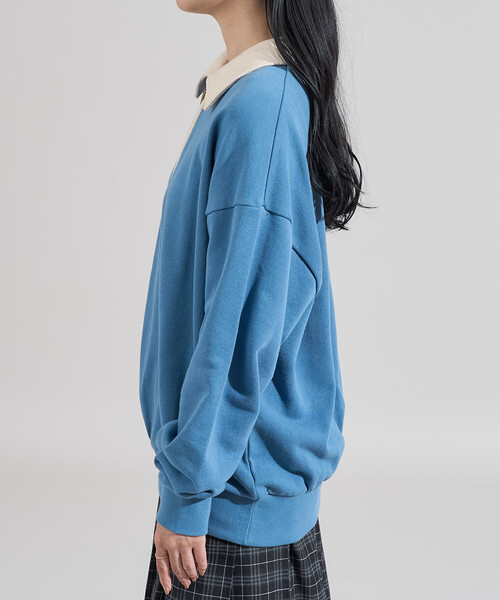 セール】限定展開 配色襟 ジップポロスウェット/ハーフジップ