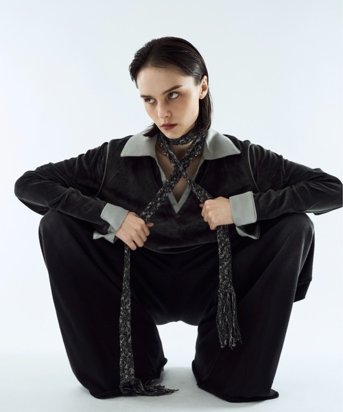 seyto（セイト）の「Melange skinny muffler / メランジスキニーマフラー（マフラー・メンズ・ブラック/レッド・FREE）」の4枚目の写真