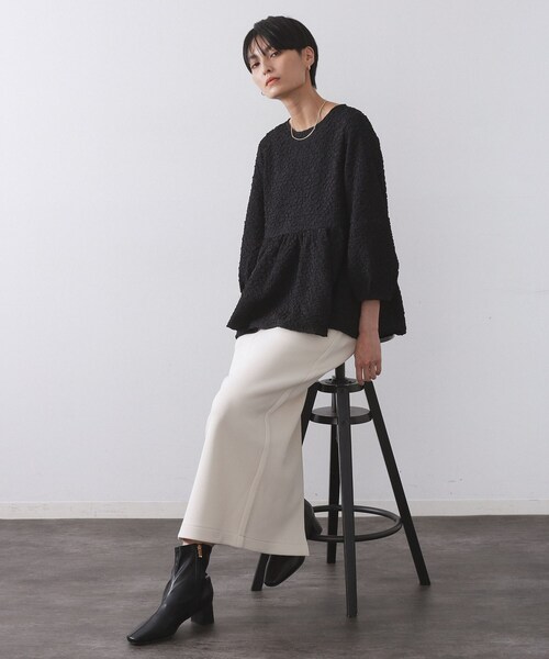 OPAQUE.CLIP（オペークドットクリップ）の「ふくれジャカードペプラムブラウス【洗濯機OK】（シャツ/ブラウス・レディース・ナチュラル/ネイビー/ブラック・40/42/38）」の10枚目の写真