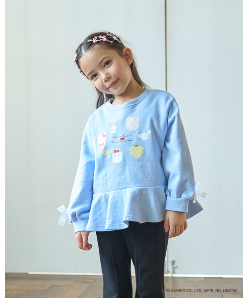 Lycee mine(リセマイン)の「【スタジオハヌル×サンリオキャラクターズ】ペプラムシルエットプリントスウェット(スウェット・キッズ・ミント/ラベンダー/サックスブルー・120cm/130cm/100cm/140cm/110cm)」の2枚目の写真