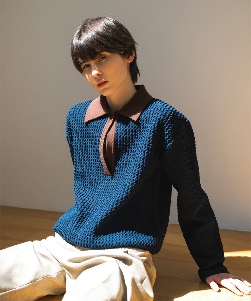 soduk(スドーク)の「【soduk】knit polo top(ポロシャツ・レディース・グレー/ネイビー/ブラック・ONE SIZE)」の3枚目の写真